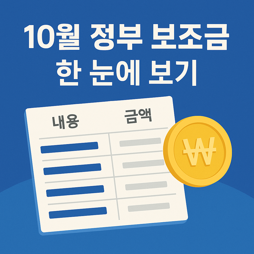 10월 정부 보조금 한눈에 보기 – 놓치면 손해 보는 지원금 7가지